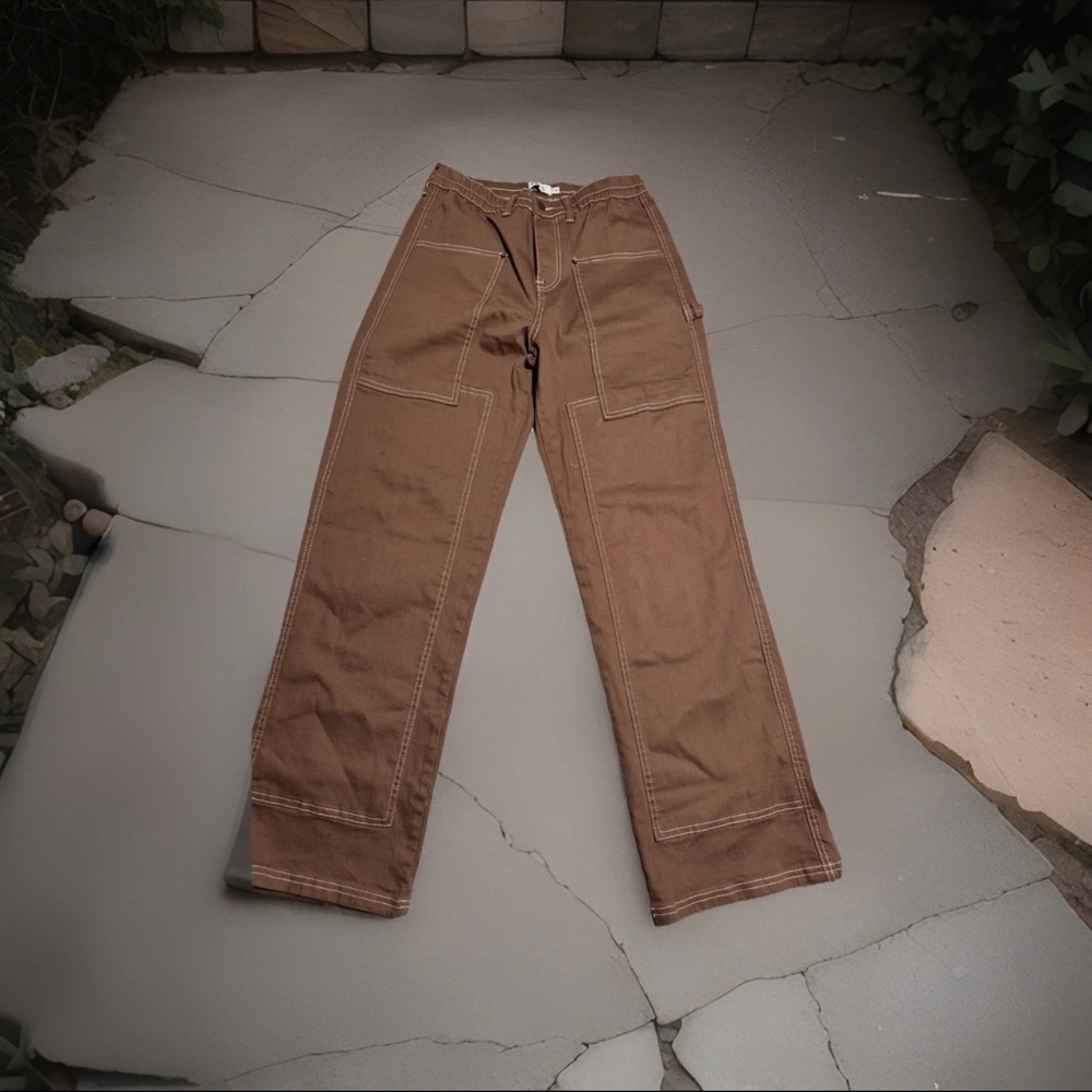rue21 dickies style brown big stitch cargo jeans, women's medium‎